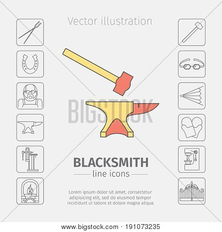 Blacksmith thin line icon set. Vector illustration