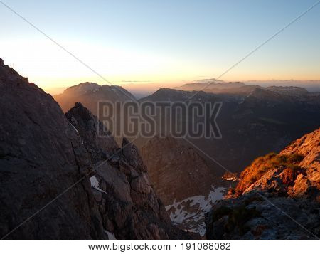 Climbing Mountain Ridge Watzmann In Germany