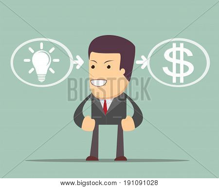 A concept of consulting services- where ideas are equal to money. Stock vector illustration for poster, greeting card, website, ad, business presentation, advertisement design.