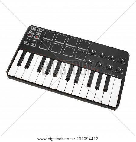 Musical instrument - Sloseup MIDI piano keyboard. It is isolated on a white background