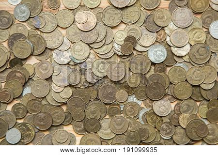 Old Soviet Coins On A Wooden Background