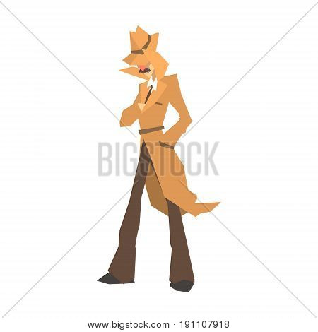 Disguised detective character in brown coat searching, private investigator, inspector or police officer vector Illustration isolated on a white background