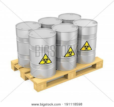 Pallet of Biohazard Barrels isolated on white background. 3D render