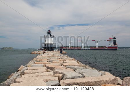 Portland MaineUSA - July 5 2016: Warenborg Ship near the Portland USA.Wagenborg Shipping Sweden AB works with the industry directly or via brokers and forwarders for all kind of shipments.