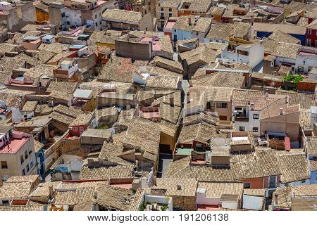 Traditional roofs in a crowded city, Spain.