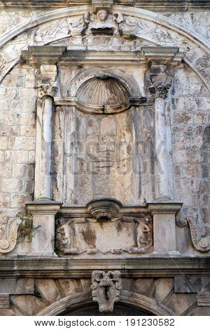 KORCULA, CROATIA - NOVEMBER 09: Detail of decoration at house built in Renaissance age in Korcula old town, Croatia. Korcula is a historic fortified town on the island of Korcula. on November 09, 2016