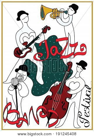 Poster for jazz music festival or concert. Jazz band on white background.
