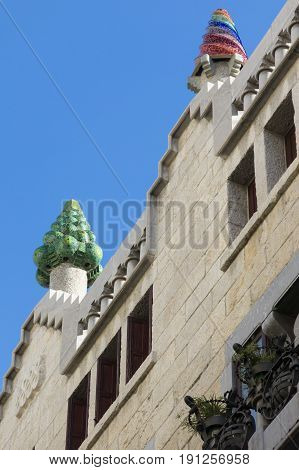 Beautiful Detail Of The Palace Guell By Gaudi­ In Barcelona, Spain