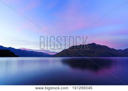 Lake Wakatipu in twilight at dawn Queenstown South Island of New Zealand