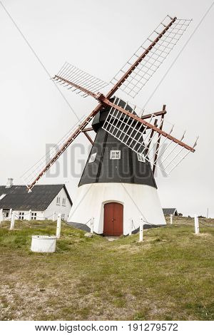 Windmill on the Mando island in the Wadden Sea Park of Denmark Europe.