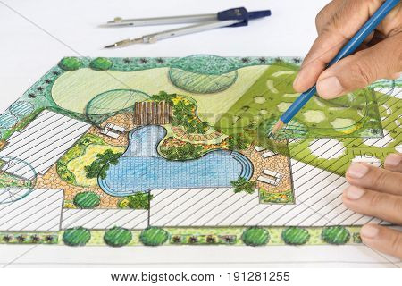 Landscape architect design backyard plan for villa
