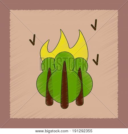 flat shading style icon of fire in the forest