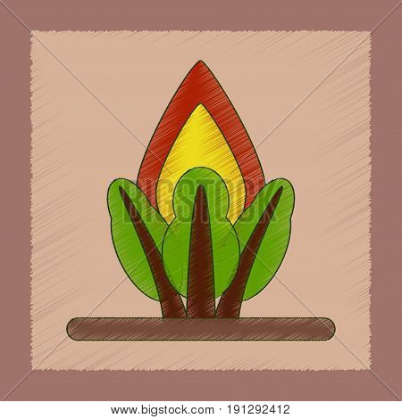 flat shading style icon of fire in the forest