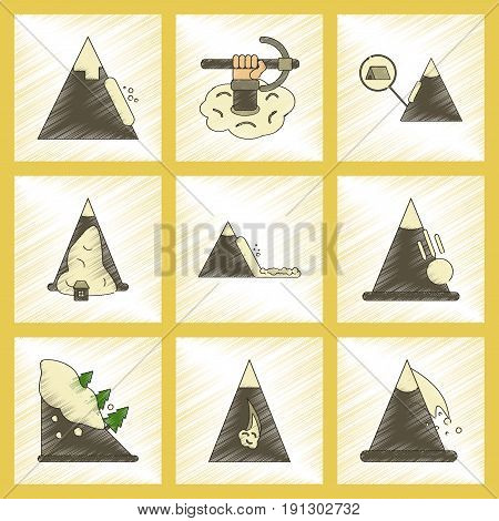 assembly flat shading style icon of mountains snow avalanche