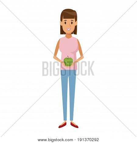 woman holding apple healthy nutrition vector illustration