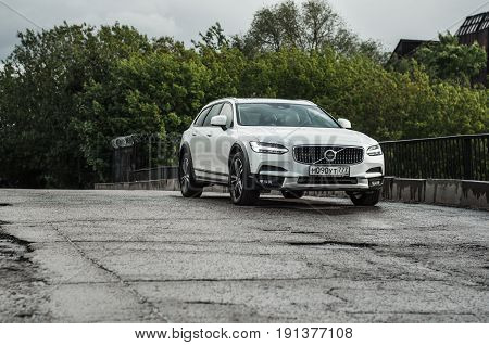 Moscow, Russia - May 3, 2017 Volvo V90 Cross Country, Front-side View. Test Of New Volvo V90 Cross C