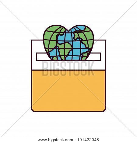 silhouette color sections front view flat globe earth world in heart shape depositing in a carton box vector illustration