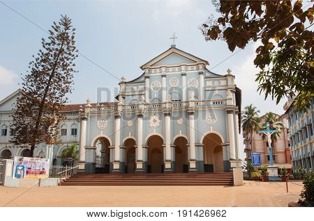 MANGALORE, INDIA - FEB 24, 2017: Building of St. Aloysius Chapel in old Rome style build in 1878 by Jesuits on February 24, 2017. With population of 500000 Mangalore is chief port city of Karnataka state