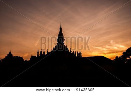 Black silhouette with beautiful orange sunset light.