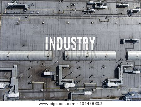 Word Industry. Disribution Warehouse Roof  From Above.