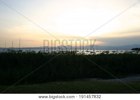 lake for sunset on beautiful sky background
