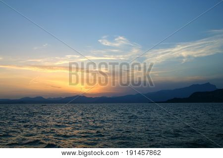 lake for sunset on beautiful sky background