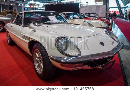 STUTTGART GERMANY - MARCH 02 2017: Sports car Mazda Cosmo Sport 110S Series II 1970. Europe's greatest classic car exhibition 