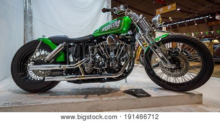 STUTTGART GERMANY - MARCH 02 2017: Classic motorcycle Harley-Davidson Shovelhead 1980. Europe's greatest classic car exhibition 