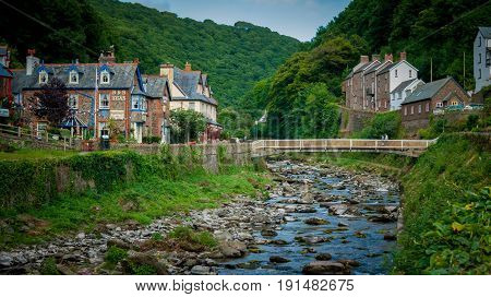 Lynmouth UK - July 27 2016: East Lyn River at Lynmouth