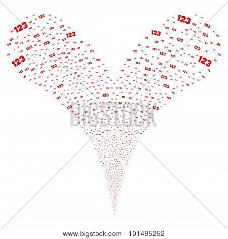 Digits source stream. Vector illustration style is flat red iconic digits symbols on a white background. Object fountain organized from random pictograms.