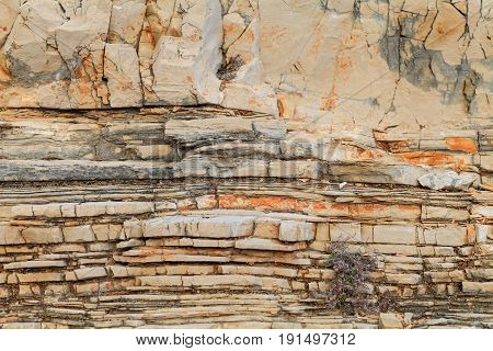 Close up photo of limestone texture rocky coastline