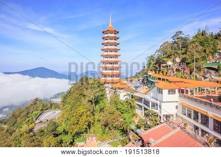 Pagoda at Chin Swee Temple Genting Highland is a famous tourist attraction near Kuala Lumpur. During this photo shoot thick fog and the temperature is too cold