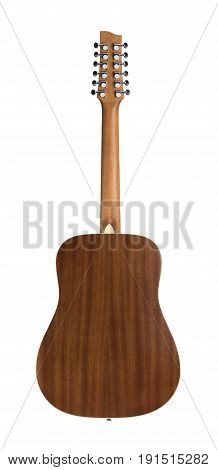 Back Side of 12 String Acoustic Guitar Isolated on a White Background