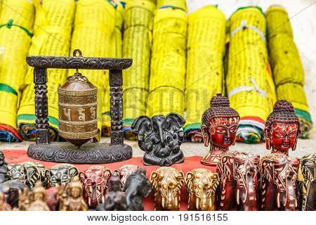 Close up photo of a souvenir shop in Kathmandu