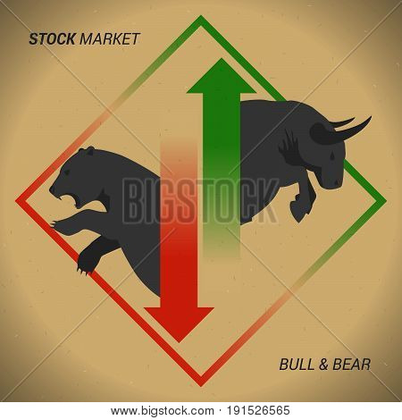 Stock market concept bull vs bear with up and down arrow