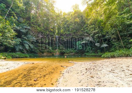 Dreamy Multicolored Natural Pool Hidden In The Dense And Umid Rainforest Of Lambir Hills National Pa