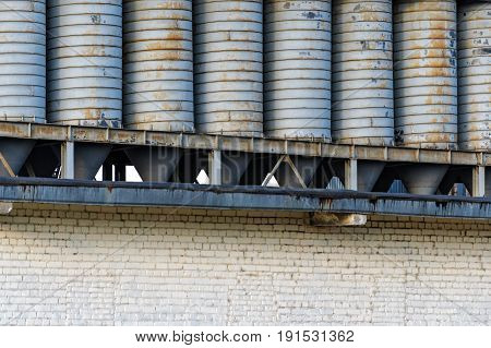 Plant for the production of baked goods. Elements of the facade of the production building. Factory background