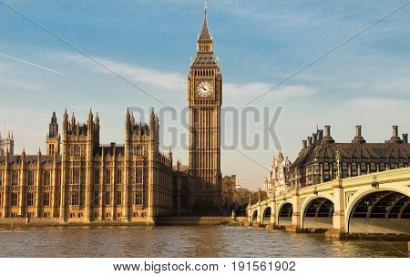 The famous Big Ben clock tower in London, UK.