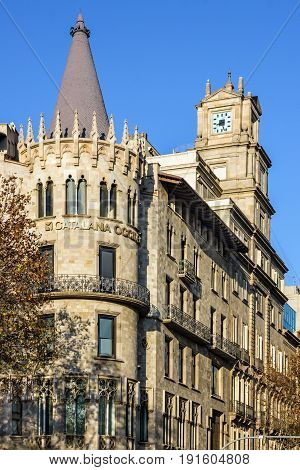 Barcelona, Spain - May 19, 2017: Architecture of Barcelona - building street Avinguda Diagonal