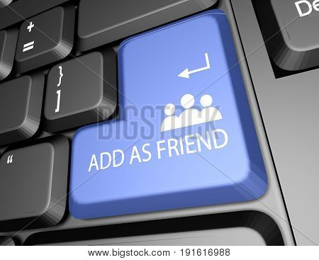 add as friend button keyboard 3d . 3d rendered illustration