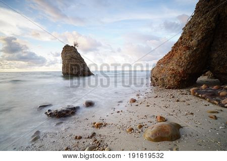 Boulders during sunset at Kuala Penyu, Borneo Sabah.