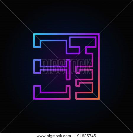 Colorful square house plan icon - vector minimal outline sign or logo element on dark background