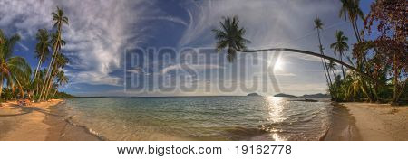Stitched panorama of the beach on Koh Mak island. Kingdom Thailand.