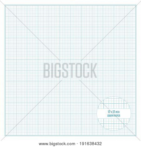 Vector blue printable graph paper 12x12 inch size grid accented every inch