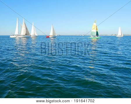 Yachts sailing on the sea. Yacht racing.