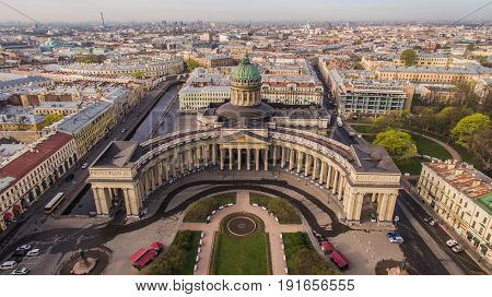Aerial view of Kazansky cathedral in Saint-Petersburg, Russia