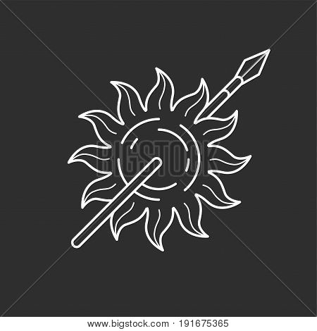 Sun and spear icon in thin outline style. Vector illustrations