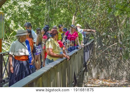GUAYAQUIL, ECUADOR, MAY - 2016 - People at historic park zoo located at samborondon neighborhood Guayaquil Ecuador