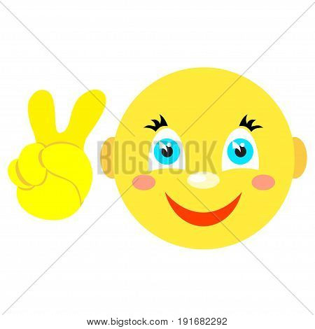 Smiley with Victoria gesture, V. Icons on a white background. Vector image in a cartoon style