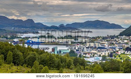 Aerial View Over Ulsteinvik Town